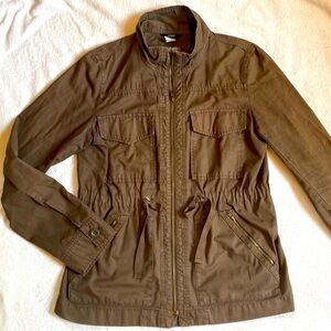 J Crew olive green brown military field jacket 100% cotton Size S EUC